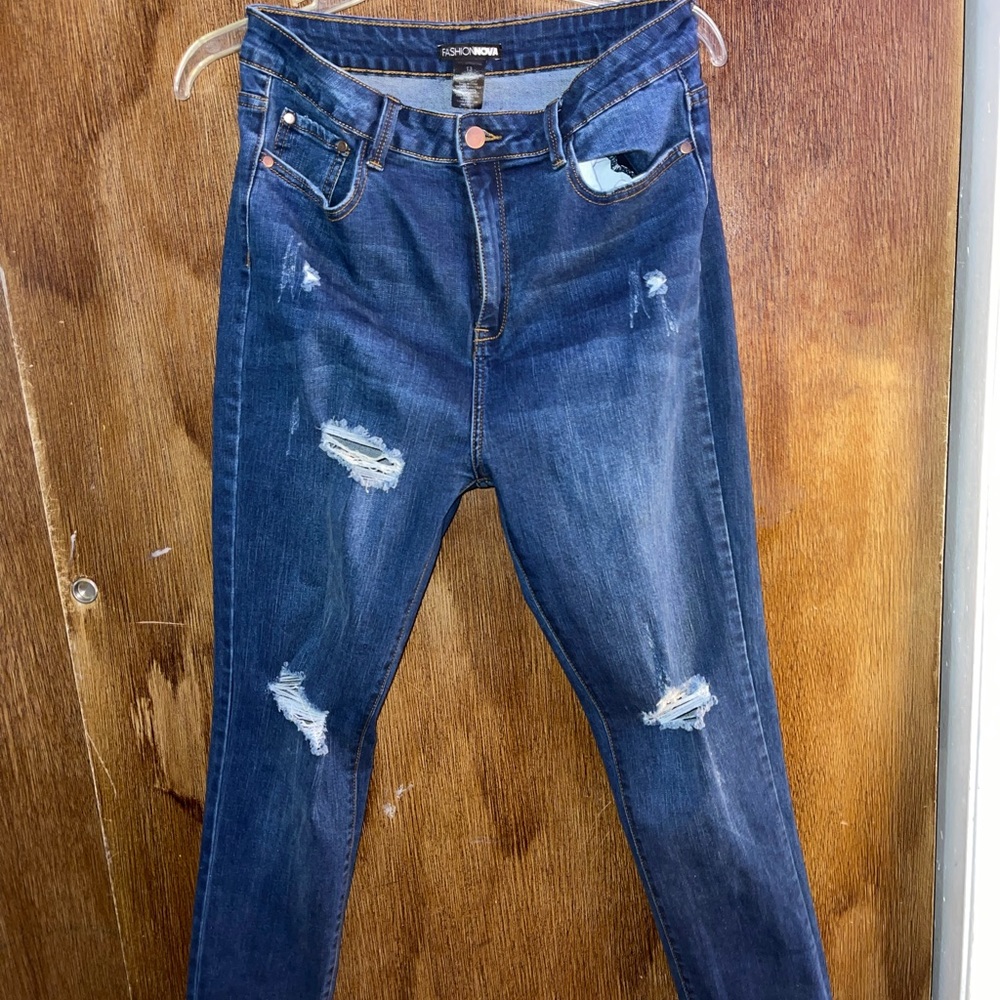 High rise Dark blue ripped jeans